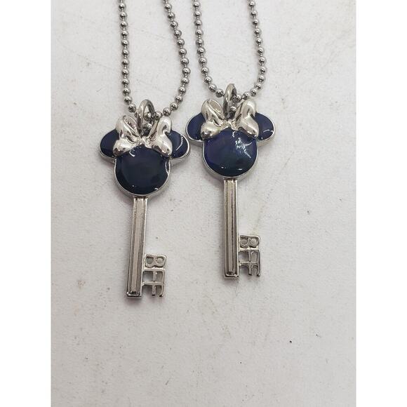 Disney Minnie Mouse BFF Key Pendant Necklaces Set Silver Tone Best Friend Gift - Picture 2 of 6